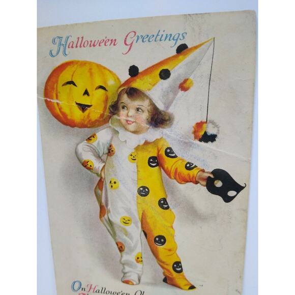 Halloween Postcard Ellen Clapsaddle Wolf Series 31 Lil Girl Clown Vintage RARE - Picture 4 of 6